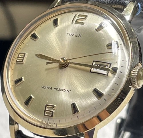 Vintage 1970 Timex Marlin Calendar - Ref 2124 2570A - Gold Tone - Runs