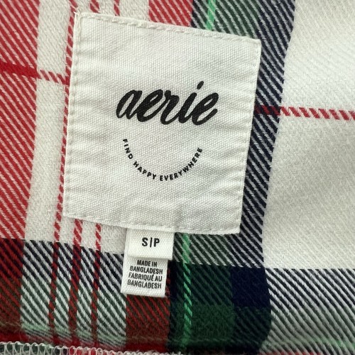 Aerie Pajama Top Womens S/P Plaid Button Up White Green Red Christmas PJ Comfy - Picture 4 of 5