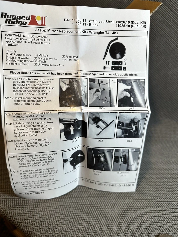 Kit de espejo retrovisor lateral de liberación rápida Rampage Products 7619 para Jeep Wrangers 1 par Foto 3 de 4