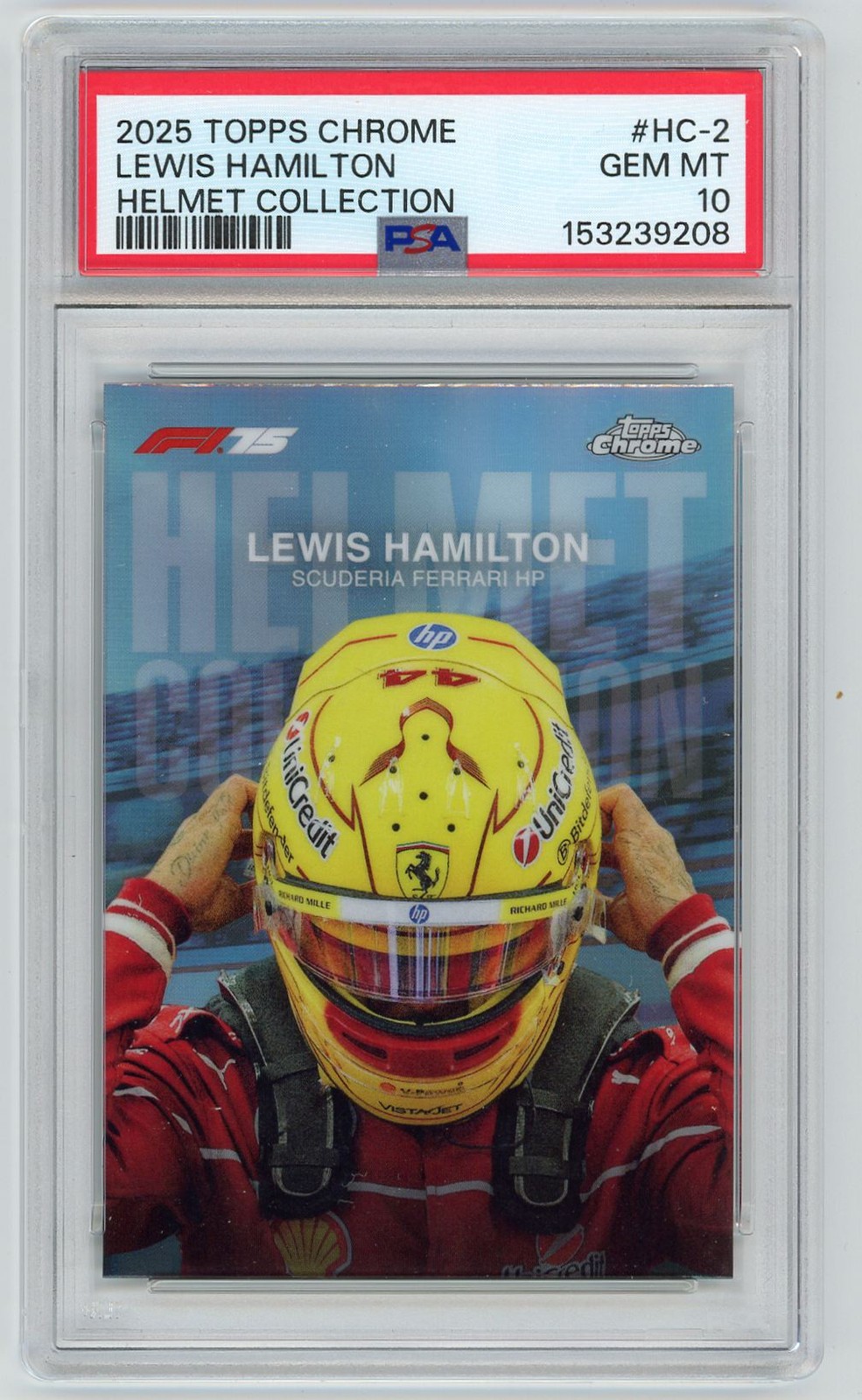 2025 Topps Chrome Formula 1 Helmet Collection Lewis Hamilton PSA 10 Scuderia view 1