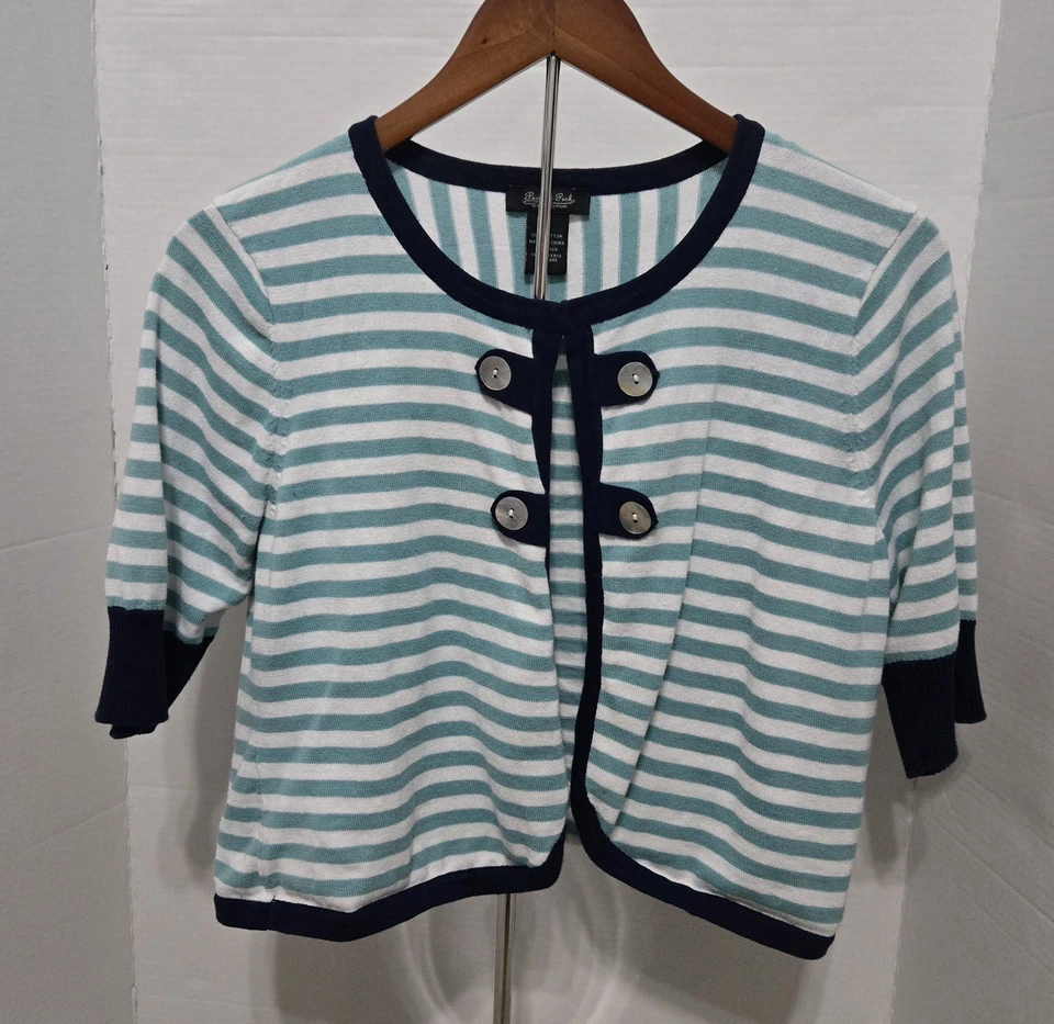Cárdigan suéter Peck & Peck azul a rayas talla mediana Foto 2 de 4