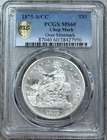 1875 S/CC Over Mint Mark Trade Silver Dollar, PCGS MS 60, Chop Mark