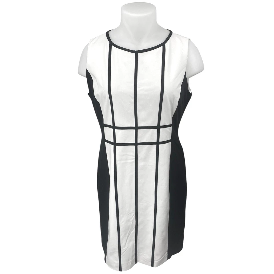 Calvin Klein White Black Striped Sleeveless Zip Cami Career Mini Sheath Dress 16 - Image 2 of 4