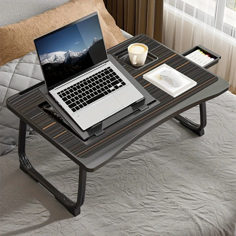 Portable Foldable Laptop Bed Table with Cup Holder & Slot, Lightweight Desk - Image 3 of 4