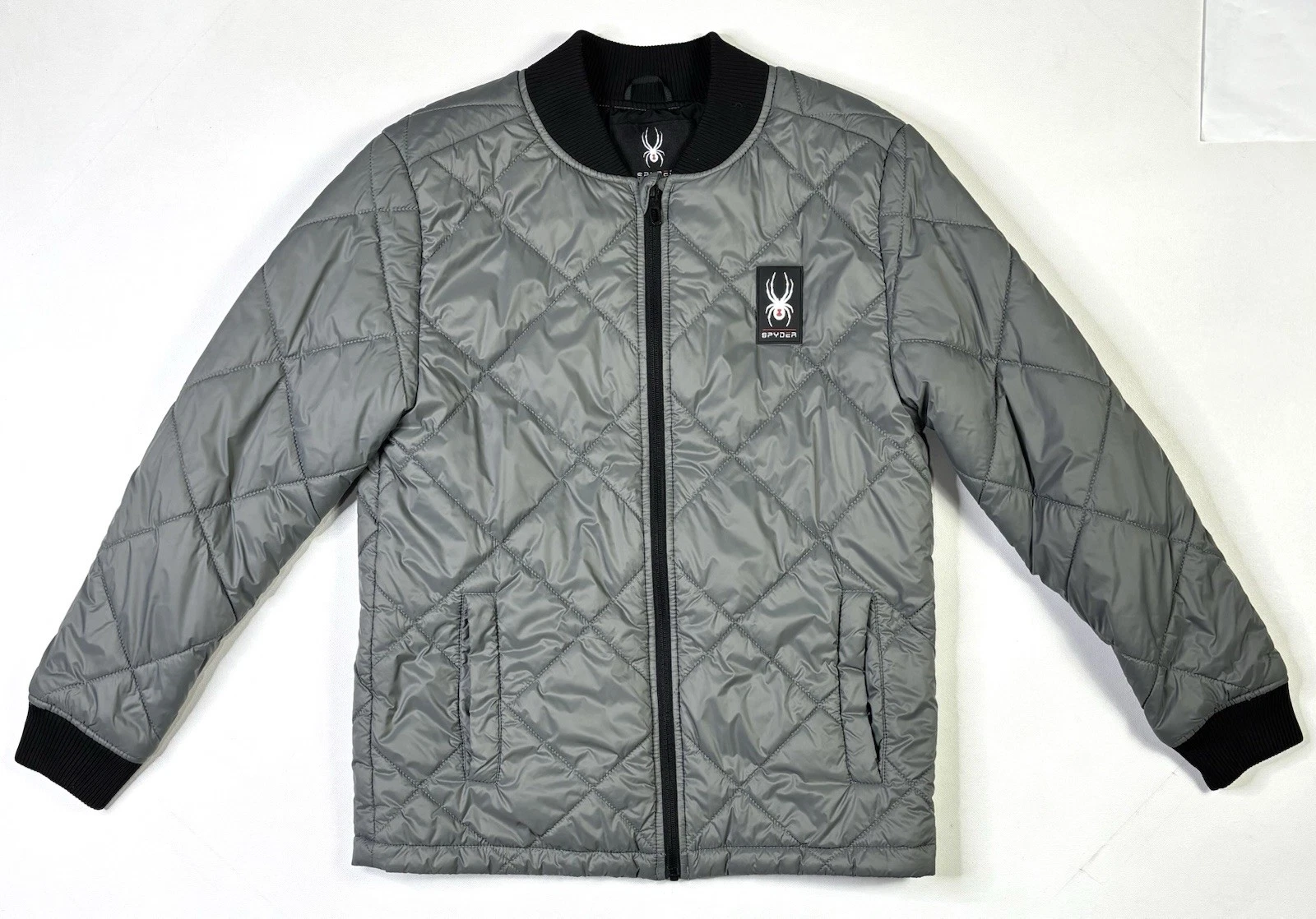 Spyder Quilted Bomber Jacket Men’s Small Gray Full Zip Long Sleeve