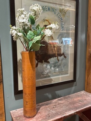 Vintage Decorated Bamboo Brush Cylinder Vase with Hudson s Bay Label