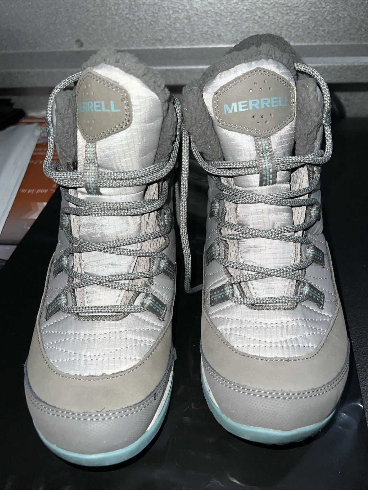 Stivali da neve Merrell donna taglia 7 Antora Paloma impermeabili isolati sneakers