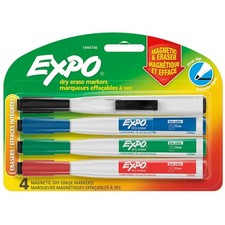 Expo Magnetic Dry Erase Markers 4 Count Fine Tip with Eraser Assorted Colors