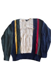 Vintage Cable Knit Nautica Men  s Sweater Size L Striped Colors 90s