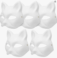 5 Pcs Cat White Masks Paper Blank Hand Painted Masks for Costume Cosplay