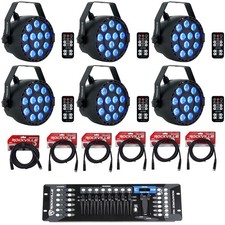 6 Rockville RockPAR TRI LED RGB Black Wash Par DJ Lights Cables DMX Controller