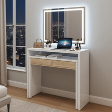 Omomy Arctic White and Oak Effect Extending Desk/Dressing Table or Console Table