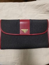 Yves Saint Laurent Black/Red Clutch Bag Gold Logo Magnetic Closure, Pockets