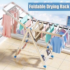 3 Tier Clothes Dryer Foldable Laundry Rack Washing Drying Horse Steel Wheels