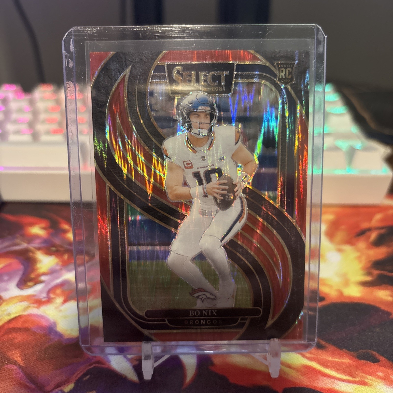 2024 Panini Select - Premier Level Bo Nix #117 Red Shock Prizm (RC) /249