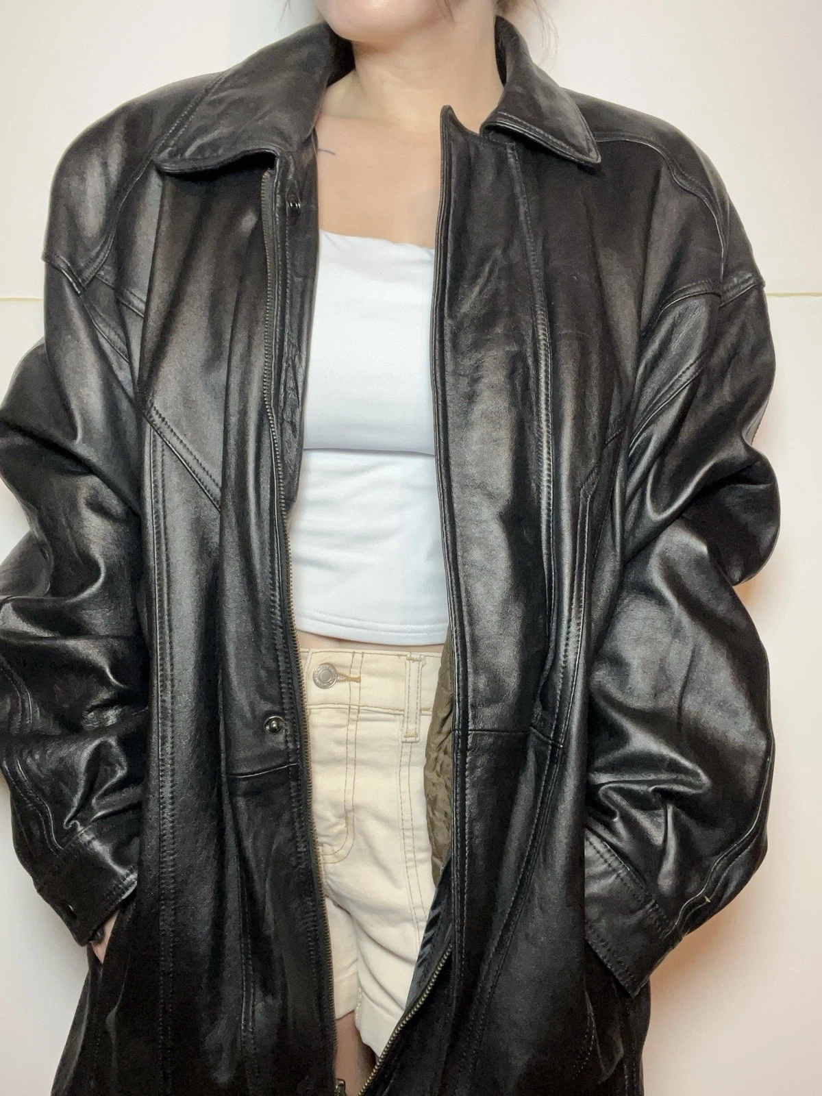 Wilsons Black Leather Coat Men’s M 90s Minimalist Thinsulate Classic Jacket