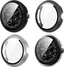 4-Pack for Google Pixel Watch 4 45mm Case, HD Tempered Glass