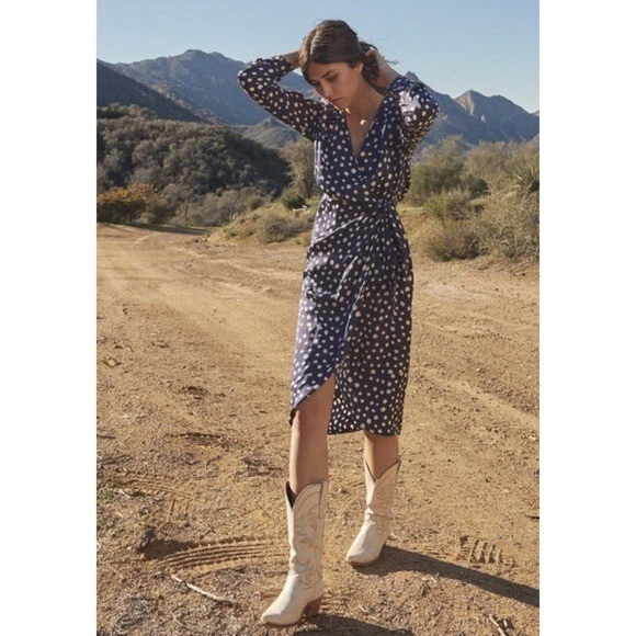 Anthropologie VELVET BY GRAHAM & SPENCER ZENDAYA POLKA DOT WRAP MIDI DRESS M