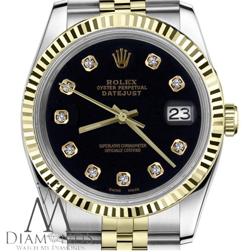 Men's Rolex 36mm Datejust 18K & SS Black Face Diamond Classic Jubilee