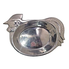 Chicken Rooster Bread Bowl Aluminum Metal Trinket Serving Dish Farmhouse