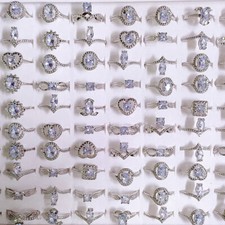 50pcs Wholesale Bulk Lot Zircon Rhinestone Rings For Women Wedding Jewelry Gift