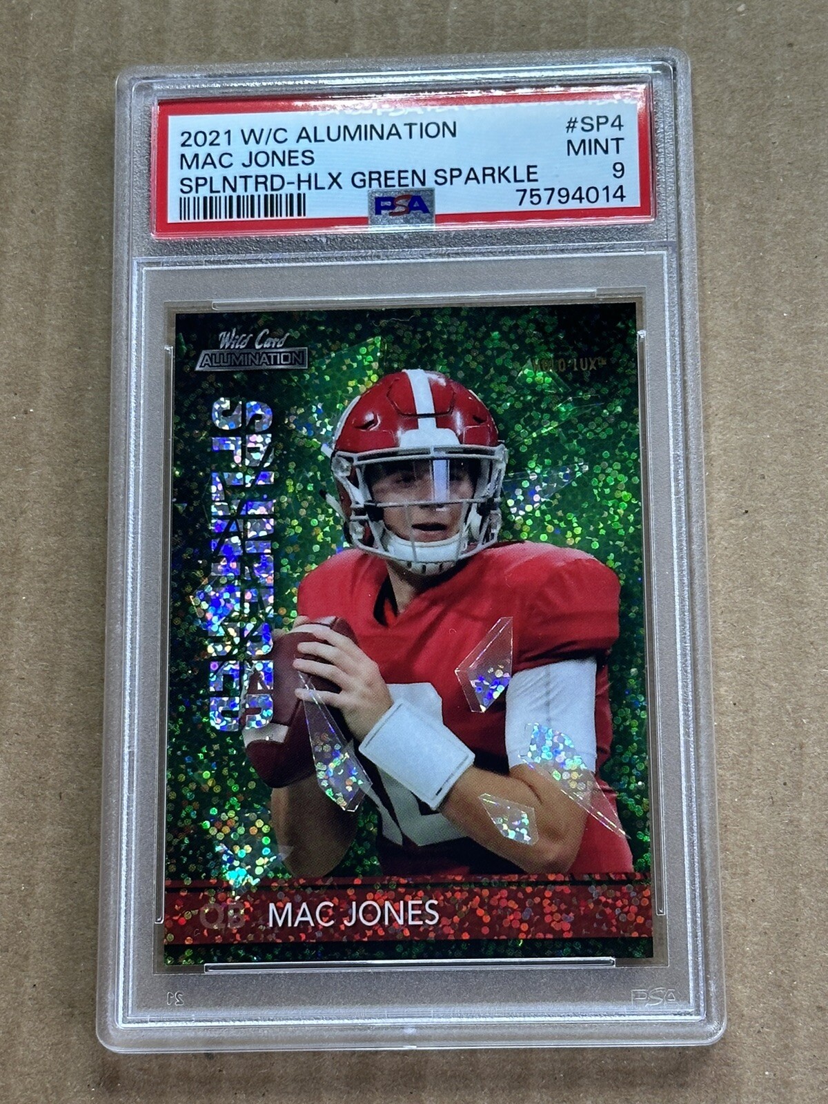 Mac Jones Wild Card Alumination Splintered #SP4 Holo-Lux Green Sparkle