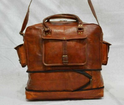 Handgefertigte Herren FALTBARE Reisetasche Vintage Leder Wochenende Sport Übe...