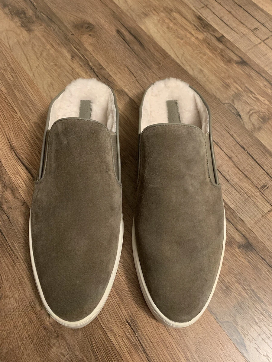 New Vince Verrell 3 Shearling Slip On Sneaker Mule Shell Fabric Woodsmoke Sz 10