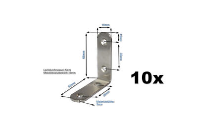 10x Edelstahl Winkel 65x65x19mm Var2 Lochwinkel Metallwinkel Balkenwinkel (SET)