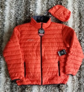 orange packable down jacket