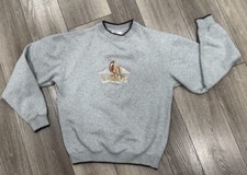 MC Sport Mens Sweatshirt Size Medium Gray Embroidered Deer Long Sleeve Pullover