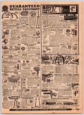 #ad 1932 Sears Western States Catalog Pg 393 394 Bicycle Accessories Bike Tires $14.99