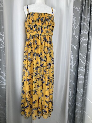 Aqua Yellow/Blue Floral Print Sleeveless Maxi Dress Women's Size 12 | eBay