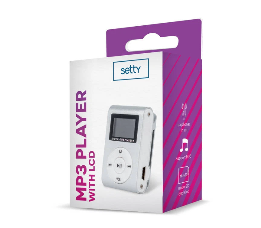 MP3 Lettore Digitale LCD Schermo Luce LED Miniclip Musica Argento Display - Immagine 3 di 3