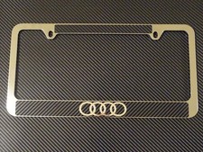 Audi Logo Chrome Metal License Plate Frame Carbon Fiber Chrome Text