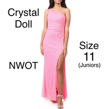 Crystal Doll One-Shoulder Sequined Bar Back Gown Juniors