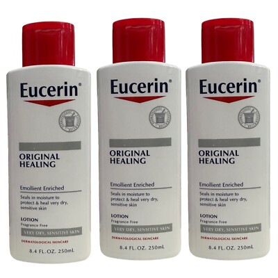 3 Pack Eucerin Original Healing Body Lotion 8.4 oz Fragrance Free Very Dry Skin