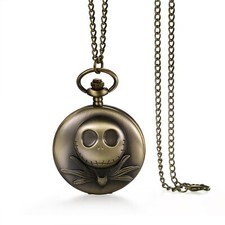 Retro Bronze Tone Skull Ghost Roman Numerbral Quartz Pocket Watch Halloween Gift