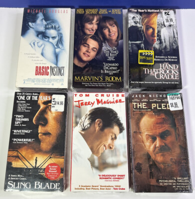 Mixed Lot of 6 VHS Tape Movies - New Sealed - Basic Instinct, Sling Blade & More