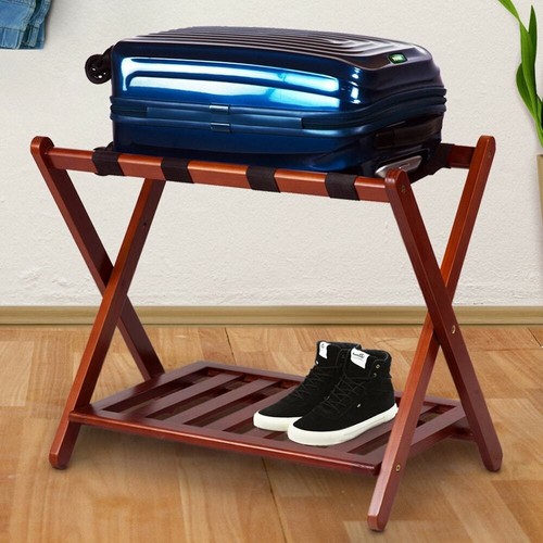 Luggage Rack Brown Wood Portable 