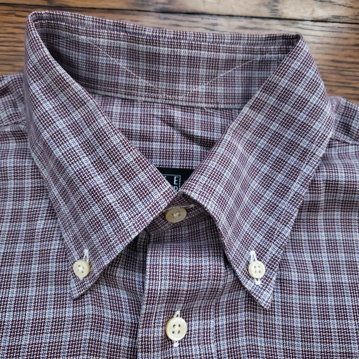 Ike Behar Plaid Purple Dress Shirt Mens Size M Windowpane Oxford Button Down L/S