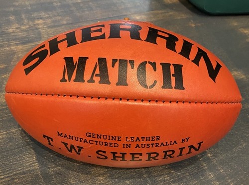 Vintage Sherrin Leather Match Rugby Ball w/Laces Australian Football League