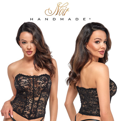 Delicate Black Transparent Embroidered Stretch Lace Floral Noir Corset
