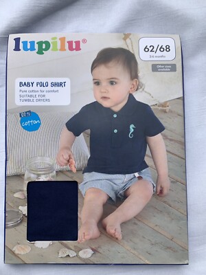 Baby Poloshirt, Knopfdetail - 100% Baumwolle - Farbe dunkelblau - 2-6 Monate