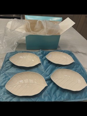 Tiffany & Co. Catalpa Leaf Porcelain Dishes Set of 4 White Decorative 1997
