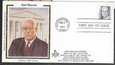 EARL WARREN SUPREME COURT JUDGE CALIF GOVERNOR 1992 #2184 colorano MASONIC FDC U