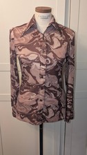 Act III vintage 70's Button Down Shirt Size S Brown Beige Marble Print