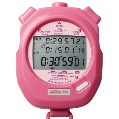 Ultrak 495-100 Dual Split Memory Stopwatch - Pink - Breast Cancer Awareness -New