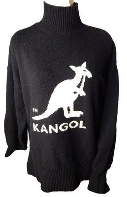 Kangol x H & M black oversized Mock Neck Logo Sweater women's xs x-small