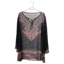 SUSAN GRAVER Tunic Top 2X Black Paisley Print...